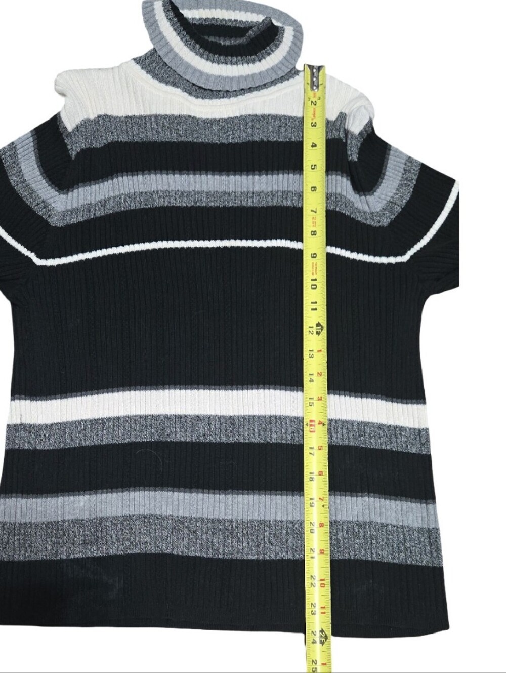 Liz Claiborne Black, Gray & White Striped Turtleneck Sweater Knit Layering - Picture 4 of 10